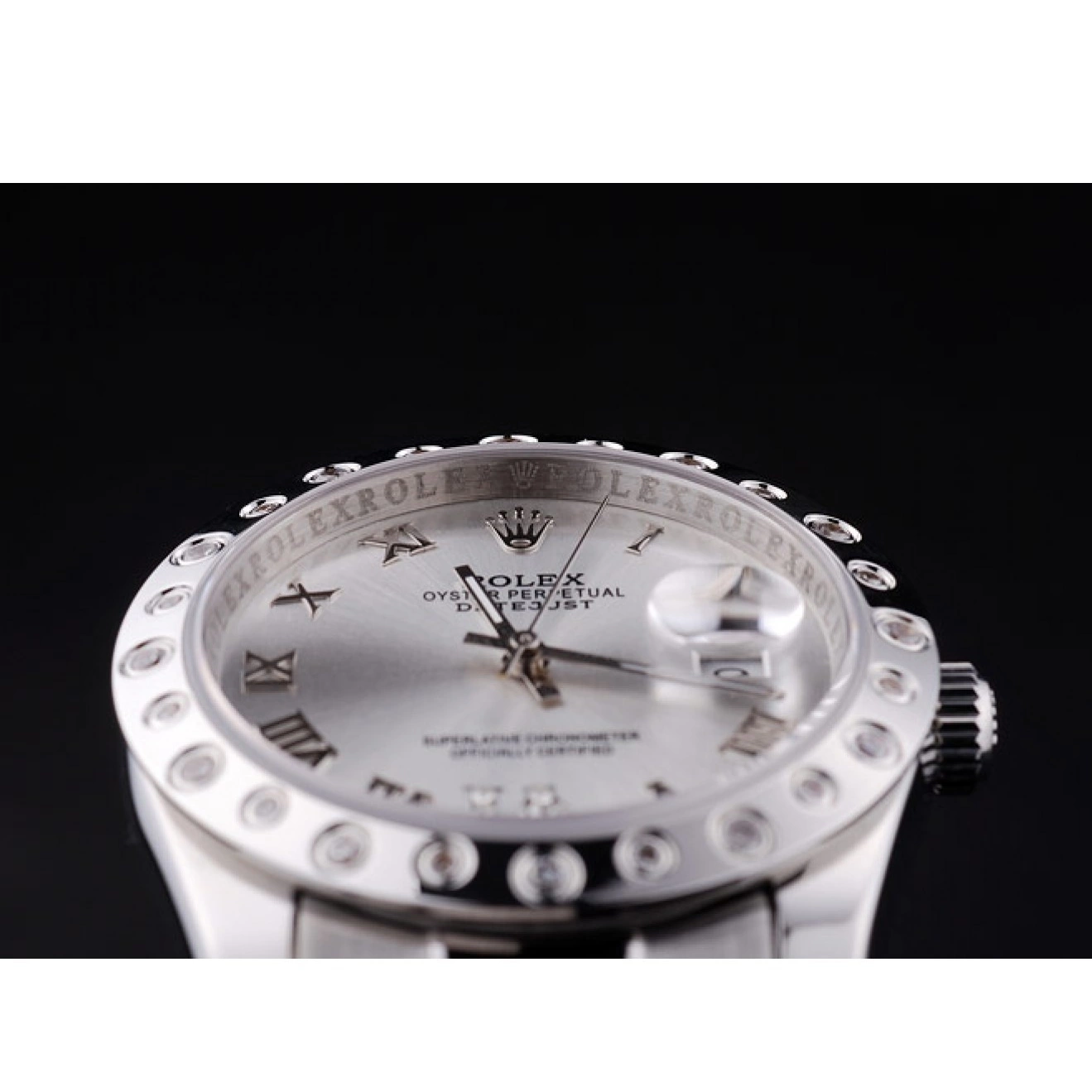 Aaa replica watch Silver 7468 Datejust Dial Rolex Bezel Diamond 0708